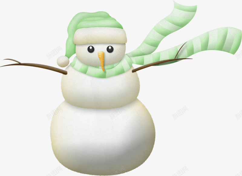 带着绿色帽子的雪人png免抠素材_新图网 https://ixintu.com 冬天 绿色围脖 绿色帽子 雪 雪人