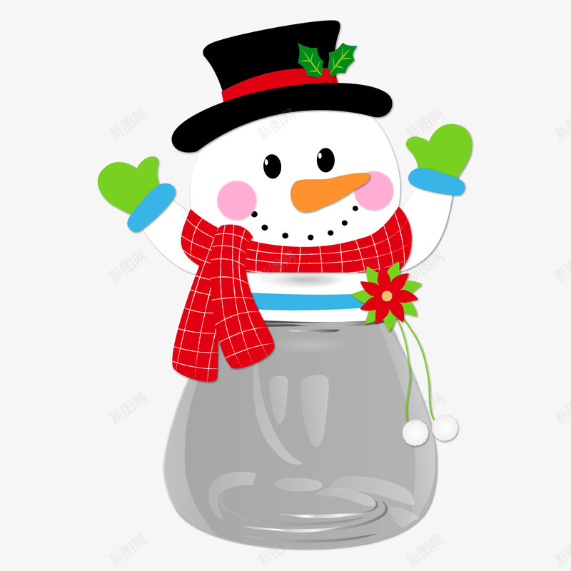 卡通圣诞雪人糖果罐png免抠素材_新图网 https://ixintu.com 围巾 圣诞节 圣诞雪人 帽子 糖果罐 绿色手套 节日装饰