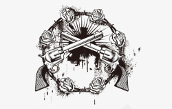 枪玫瑰花朵墨迹图案纹身印花短袖素材