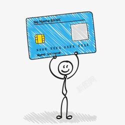 卡通储蓄卡手绘举着银行卡的小人矢量图高清图片