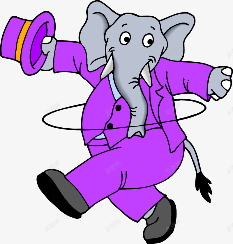 走路的大象png免抠素材_新图网 https://ixintu.com 动物 大象 宠物 帽子 杂技 水彩 紫色衣服 表演