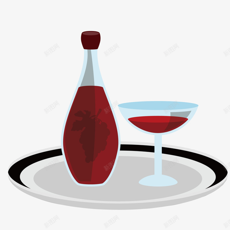 红酒和托盘png免抠素材_新图网 https://ixintu.com 扁平 托盘 红酒 葡萄酒 酒杯