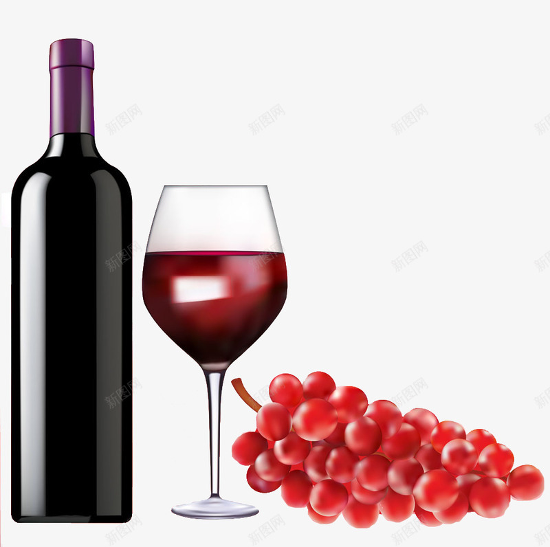 葡萄与红酒背景png免抠素材_新图网 https://ixintu.com 卡通 红酒 葡萄 葡萄酒瓶