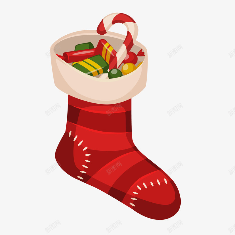 装满糖果的袜子矢量图ai免抠素材_新图网 https://ixintu.com 卡通 圣诞节 糖果 红色 袜子设计 装饰 矢量图