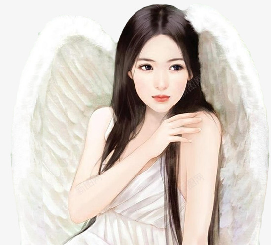 白裙白翅膀长发女子png免抠素材_新图网 https://ixintu.com 女子 白裙子 翅膀 长发