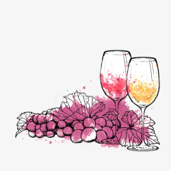 水彩葡萄酒酒杯矢量图素材