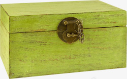 铜锁装饰实物绿色复古田园风小木箱高清图片