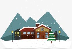 创意房顶房子下雪景色矢量图高清图片