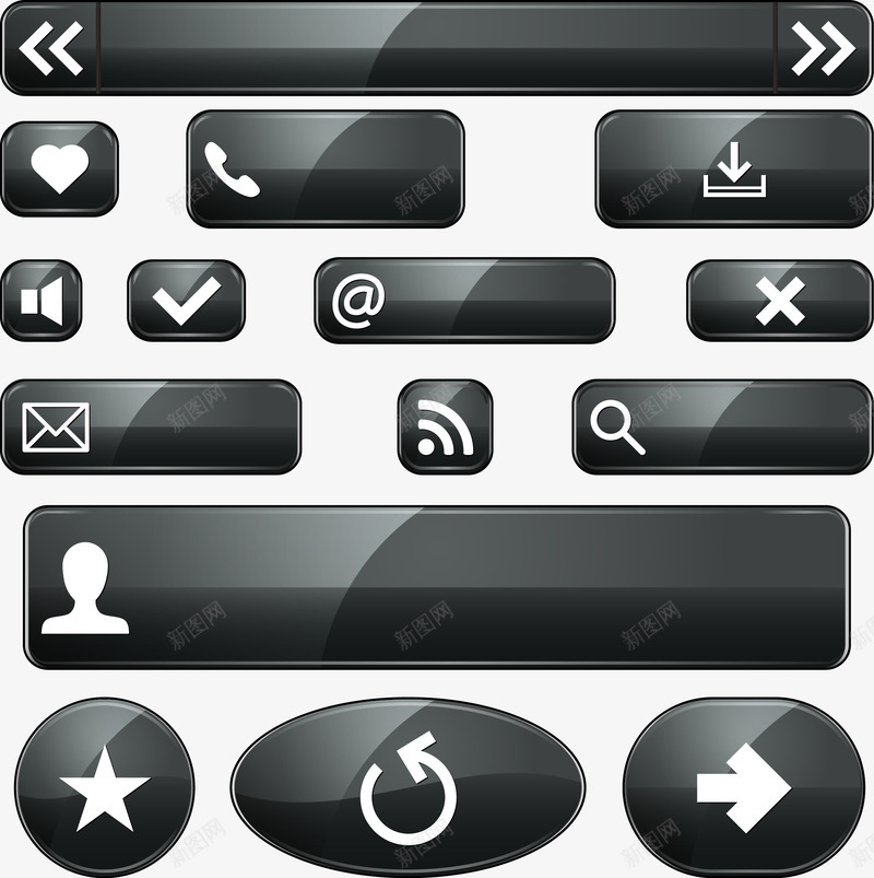 手绘黑色WEB矢量图图标ai_新图网 https://ixintu.com WEB 图标 手绘 按钮 搜索框 点击 矢量图