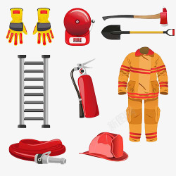 消防队员消防员衣服和用具高清图片