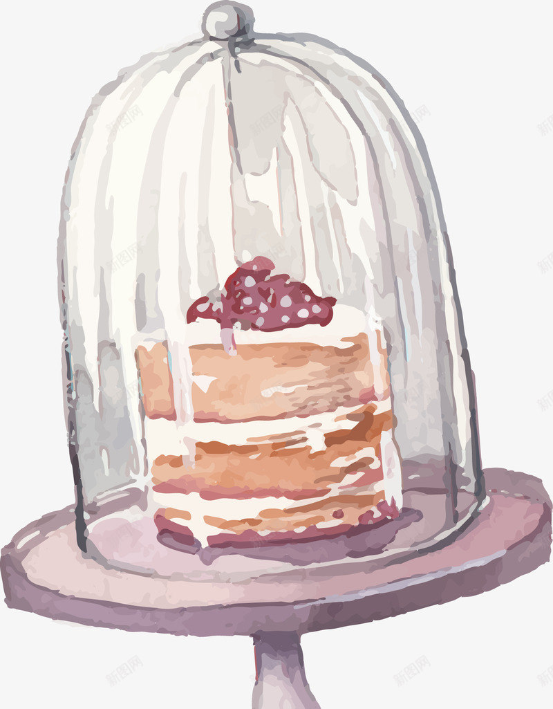 卡通蛋糕png免抠素材_新图网 https://ixintu.com 卡通蛋糕 奶油蛋糕 托盘 玻璃罩 美味食物