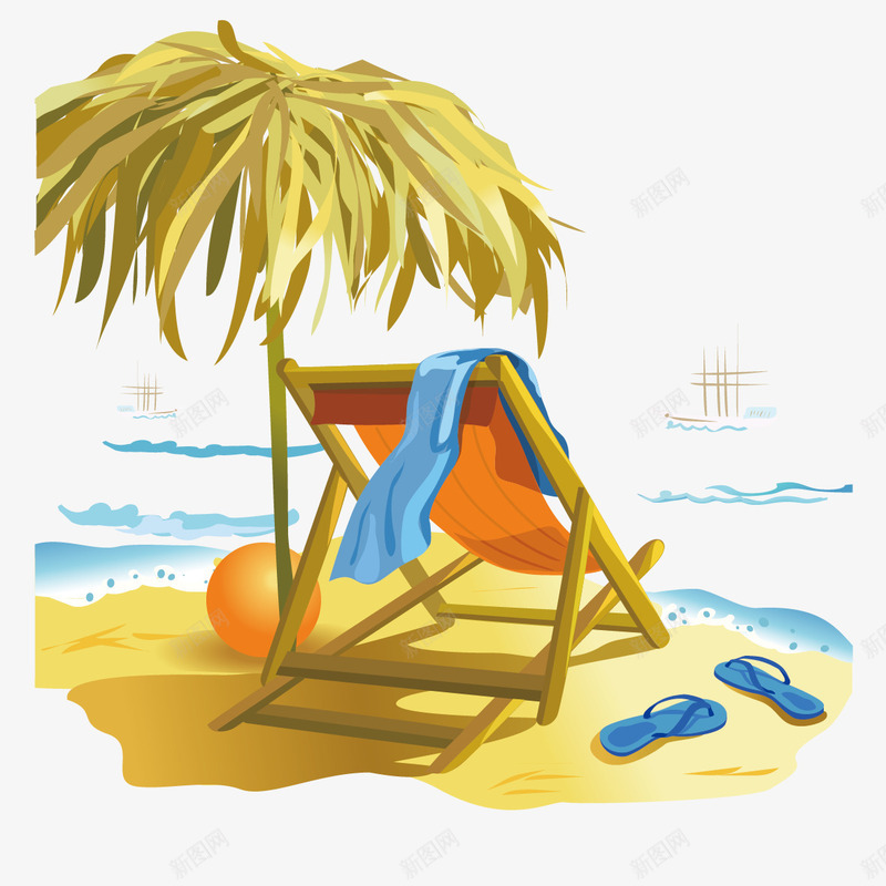 夏日度假矢量图ai免抠素材_新图网 https://ixintu.com 拖鞋 椰子树 沙滩 海水 海滩 矢量图