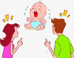 婴儿在哭小两口一起哄宝宝高清图片