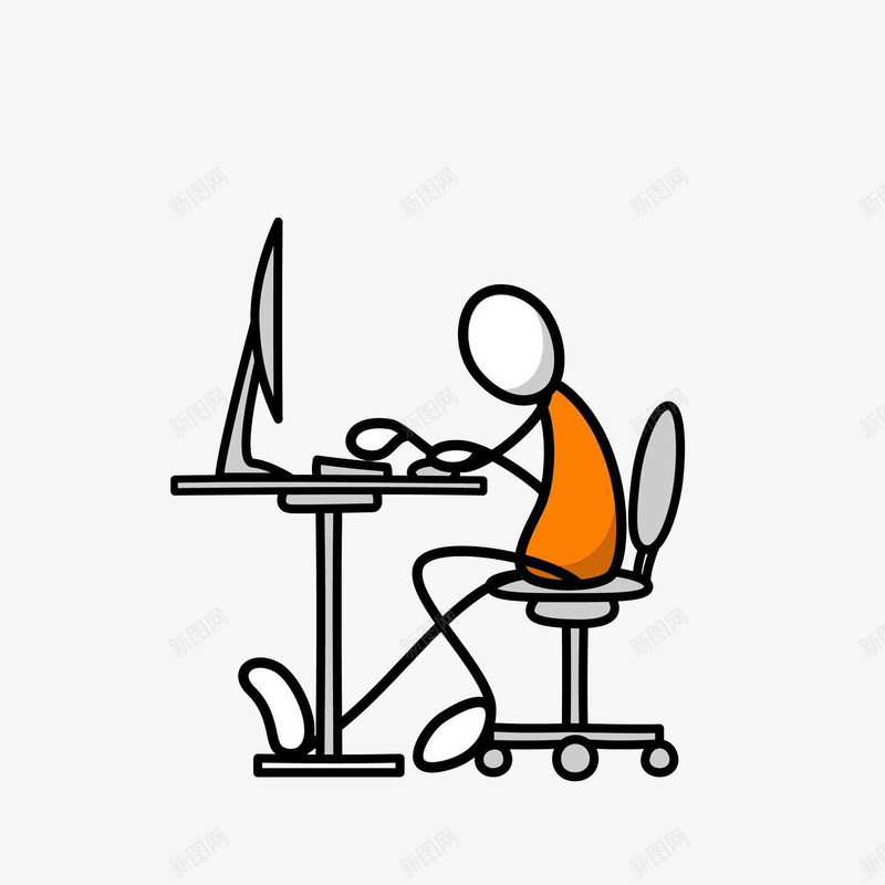 卡通玩电脑的小人png免抠素材_新图网 https://ixintu.com 卡通小人 玩电脑 电脑前的人 简笔手绘