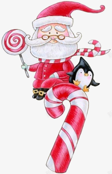 卡通圣诞老人糖果企鹅png免抠素材_新图网 https://ixintu.com 企鹅 卡通手绘 圣诞老人 糖果