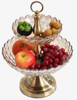 客厅台面茶几水果碗美式水晶玻璃双层家用水果盘高清图片
