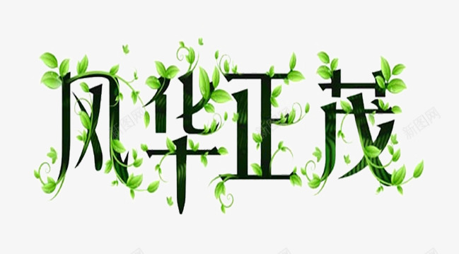 风华正茂艺术字片png免抠素材_新图网 https://ixintu.com 创意 字体 树叶 漂亮的 艺术字