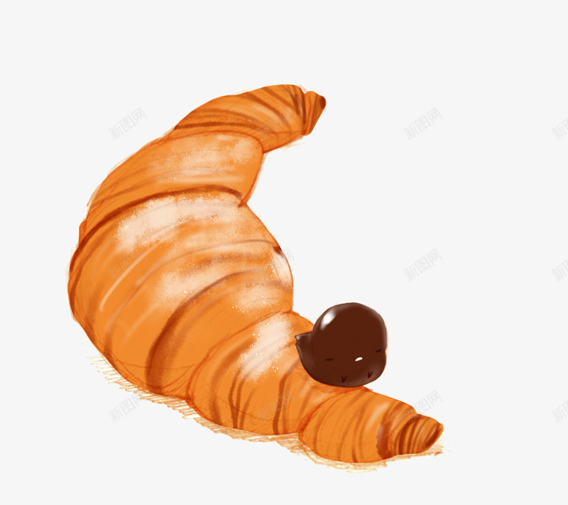 牛角面包小鸡png免抠素材_新图网 https://ixintu.com 卡通 可爱 小鸡崽 手绘 甜点 萌 蛋糕 面包 食品 食品海报插画 食物