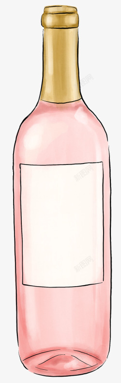 红酒酒具玻璃瓶手绘粉色酒瓶图高清图片