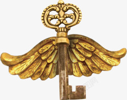 天使钥匙金色手绘翅膀钥匙高清图片