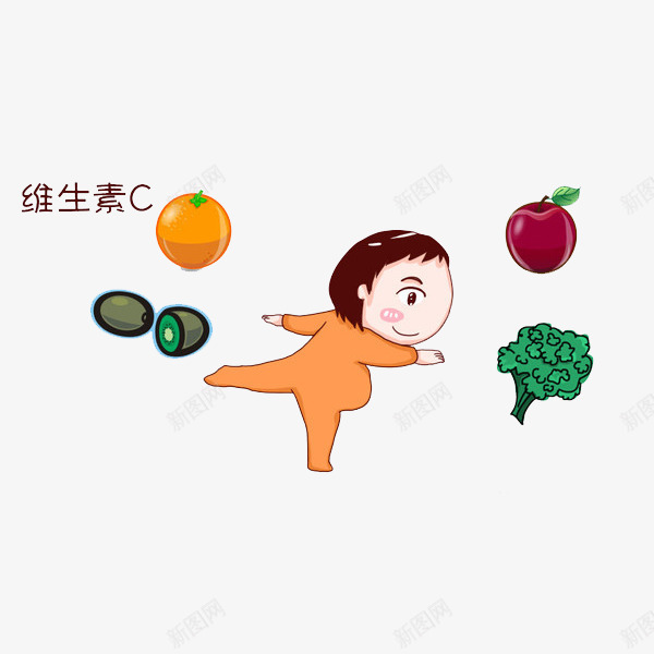 维生素Cpng免抠素材_新图网 https://ixintu.com 卡通 小孩 橙子 简笔 维生素 艺术字 菜花