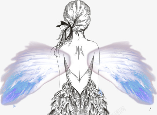 长着翅膀的女孩png免抠素材_新图网 https://ixintu.com 两个翅膀 天使 彩绘图 美丽的女孩
