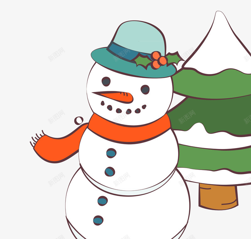 圣诞节圣诞树雪人png免抠素材_新图网 https://ixintu.com 冬天事物 冷冬PNG 卡通手绘 圣诞树 圣诞节 堆雪人