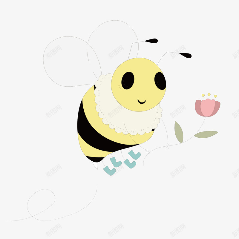 可爱小蜜蜂卡通矢量图ai免抠素材_新图网 https://ixintu.com 动物 卡通 微笑 手绘 拿着花 昆虫 矢量图 简单 蜜蜂 黄色