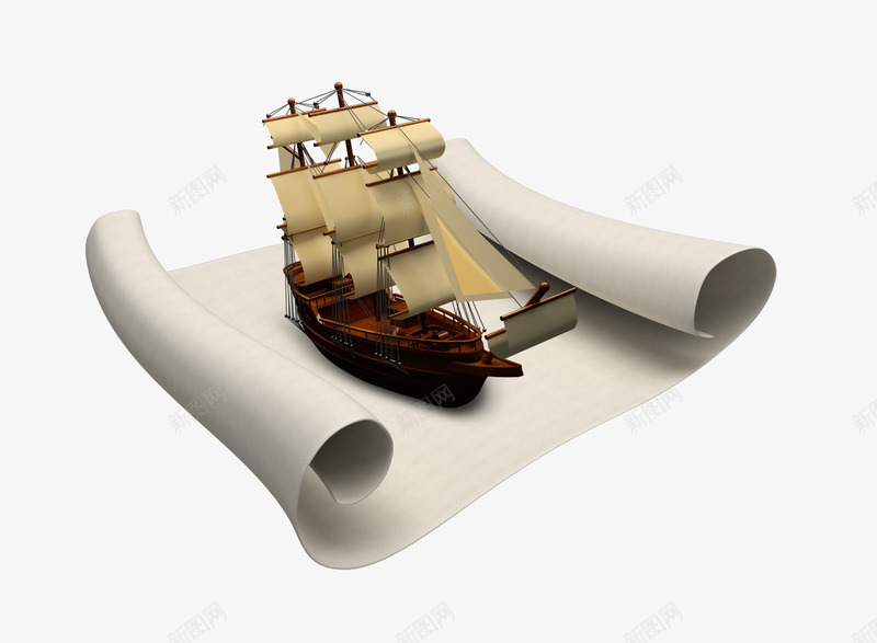 纸上的帆船png免抠素材_新图网 https://ixintu.com 卷纸 帆船 点缀 装饰