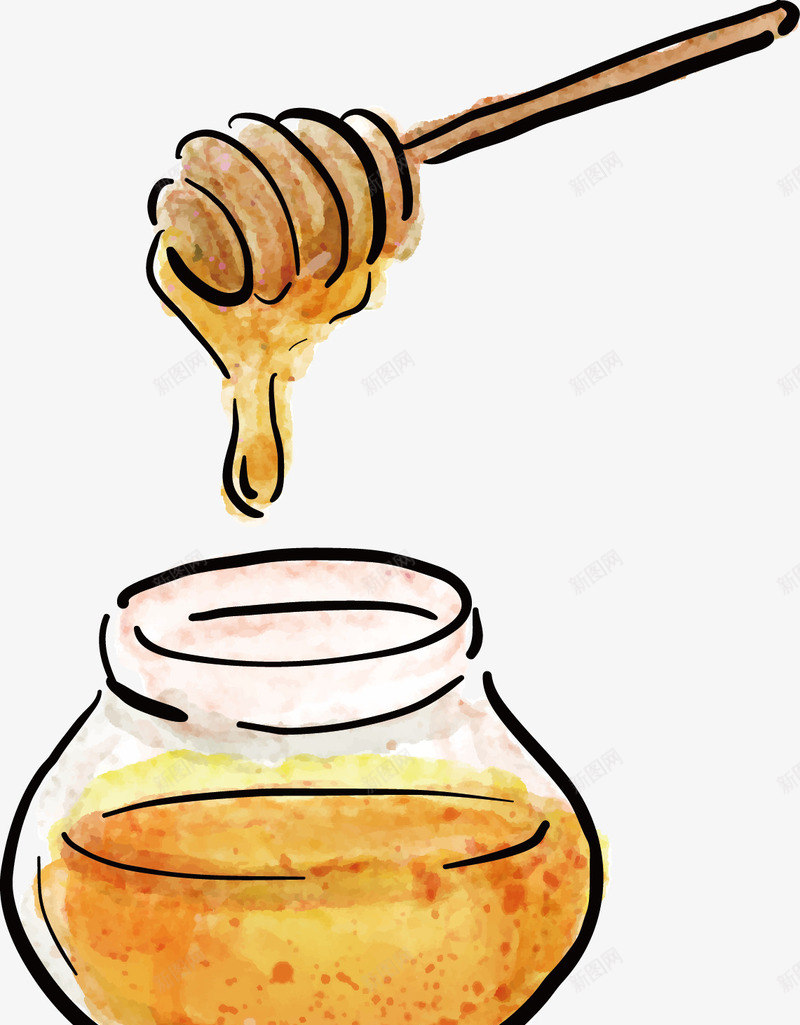 手绘蜂蜜png免抠素材_新图网 https://ixintu.com 手绘 玻璃罐 蜂蜜 食物 黄色