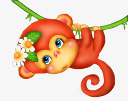 红色大眼小怪物攀爬的小猴子高清图片