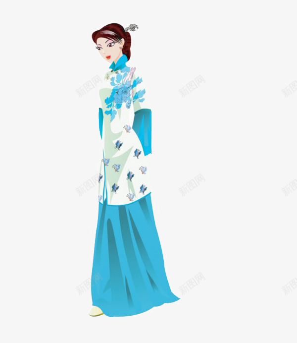 古代女人png免抠素材_新图网 https://ixintu.com 卡通 古代 女人 手绘 白色 美丽 蓝色 衣服