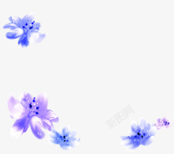 蓝色古典墨迹花朵素材