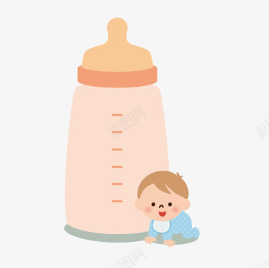 白领卡通小人宝宝和奶瓶图标图标