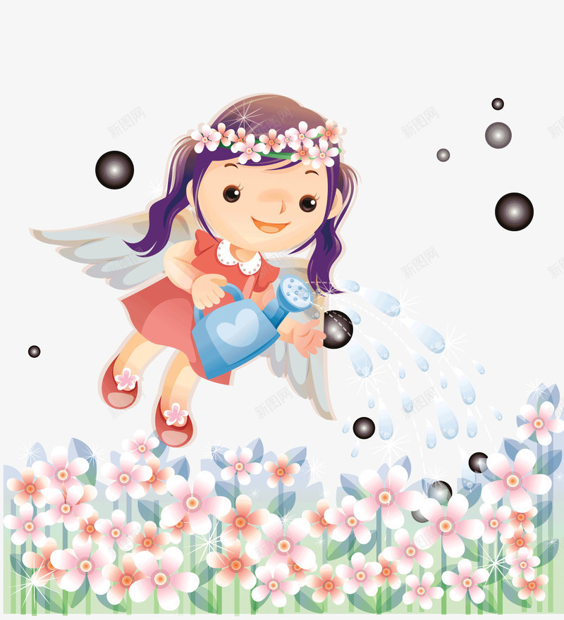 飞翔的女孩png免抠素材_新图网 https://ixintu.com 可爱 女孩 浇花 翅膀 花仙子 飞翔的天使