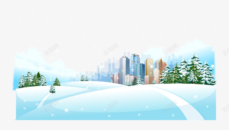 下雪的城市矢量图ai免抠素材_新图网 https://ixintu.com 下雪 城市 小雪花 雪坡 雪山坡 矢量图