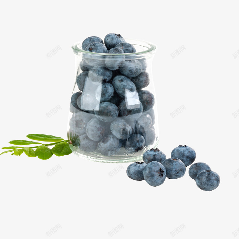 装瓶子里的水果蓝莓png免抠素材_新图网 https://ixintu.com png 果实 玻璃瓶 绿叶 绿色食品 蓝莓