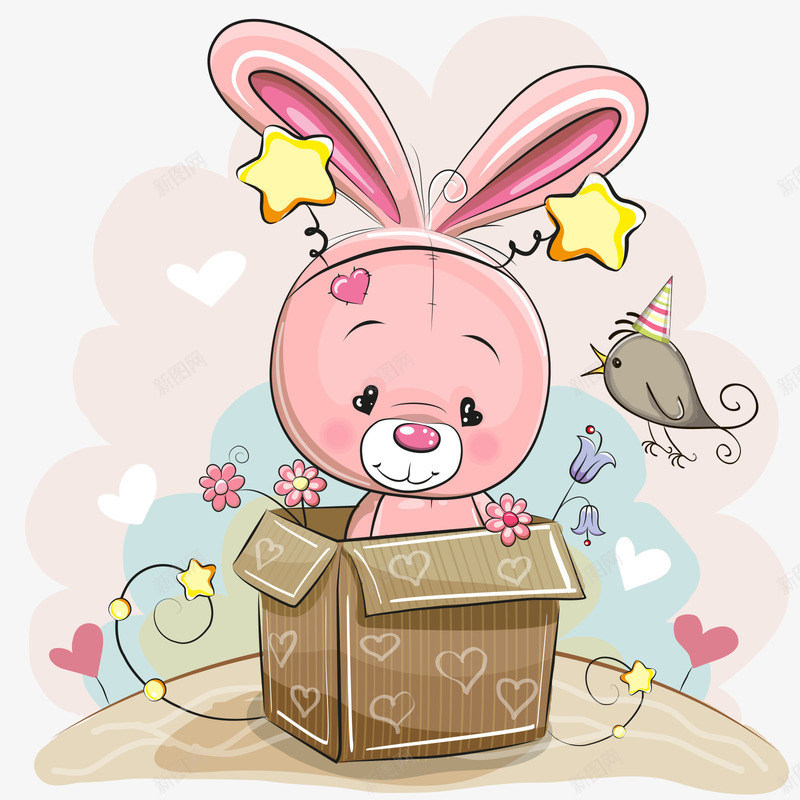 盒子里的小兔子png免抠素材_新图网 https://ixintu.com 卡通手绘 礼 礼从天降 礼品 礼物 礼物盒 礼物矢量图