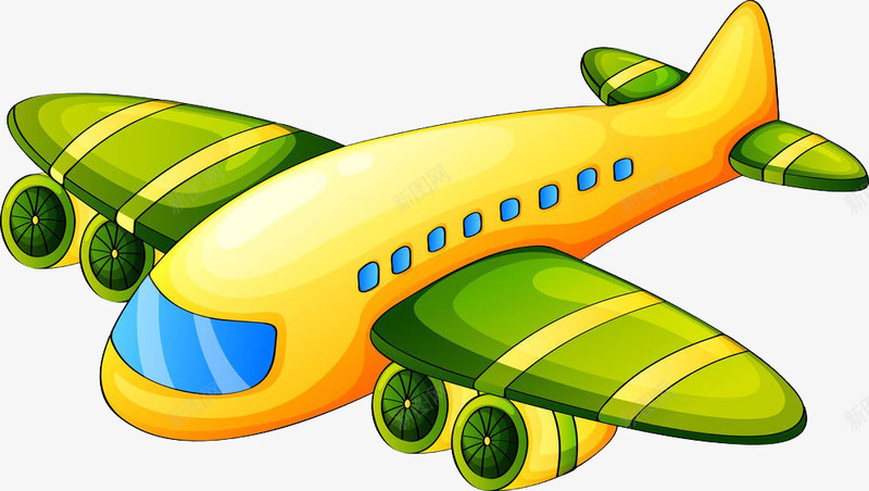 黄绿色飞机png免抠素材_新图网 https://ixintu.com 交通工具 卡通飞机 机械 涡轮 绿色 飞机插画 黄绿色飞机