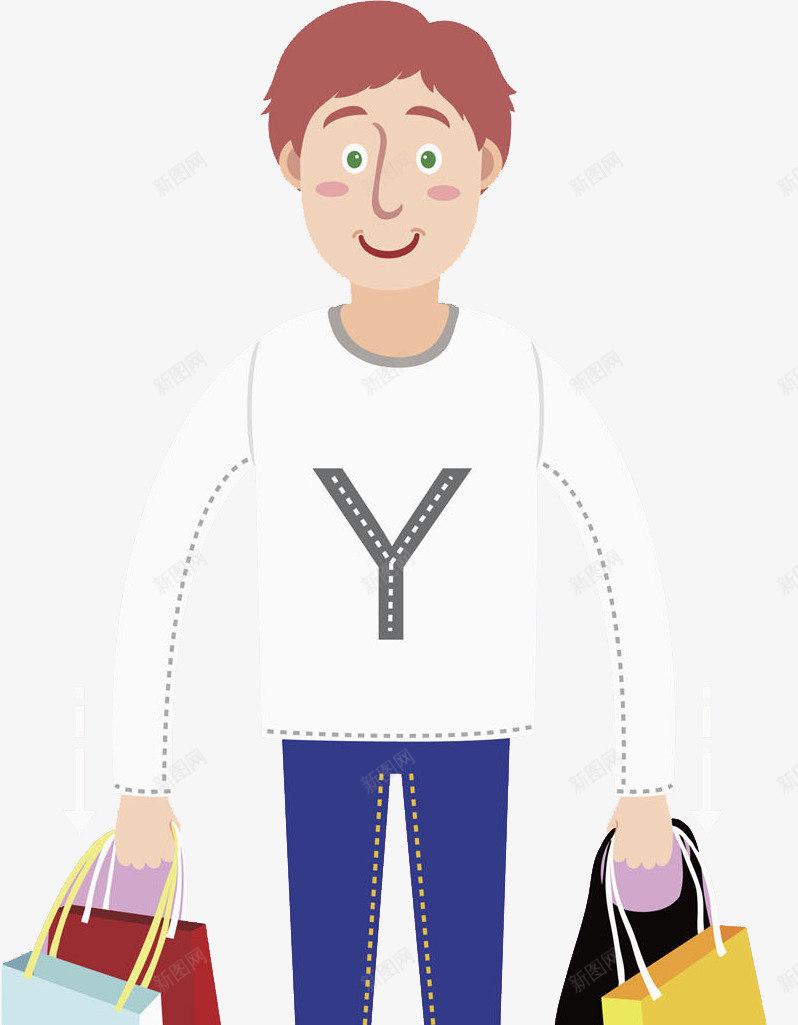 卡通双手提包的男士png免抠素材_新图网 https://ixintu.com 买衣服 开心 微笑 手提袋 纸袋 购物 逛街