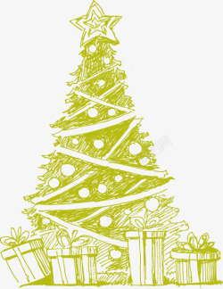 手绘素描圣诞树圆球星星素材