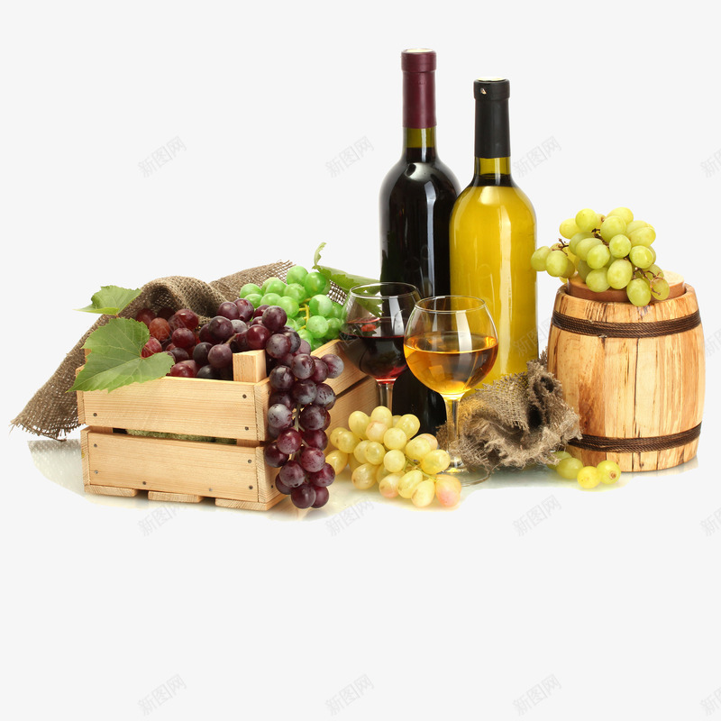 美味的葡萄酒和瓶子png免抠素材_新图网 https://ixintu.com 产品 产品实物 木箱 水果 红葡萄 葡萄酒 酒瓶