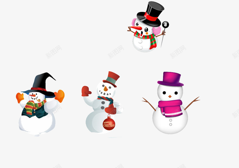 四个小雪人png免抠素材_新图网 https://ixintu.com 下雪了 四个雪人 堆雪人 插画