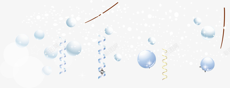 圣诞节蓝色圆球装饰png免抠素材_新图网 https://ixintu.com 下雪 圆球装饰 圣诞节装饰 白色雪子 蓝色丝带 蓝色圆球