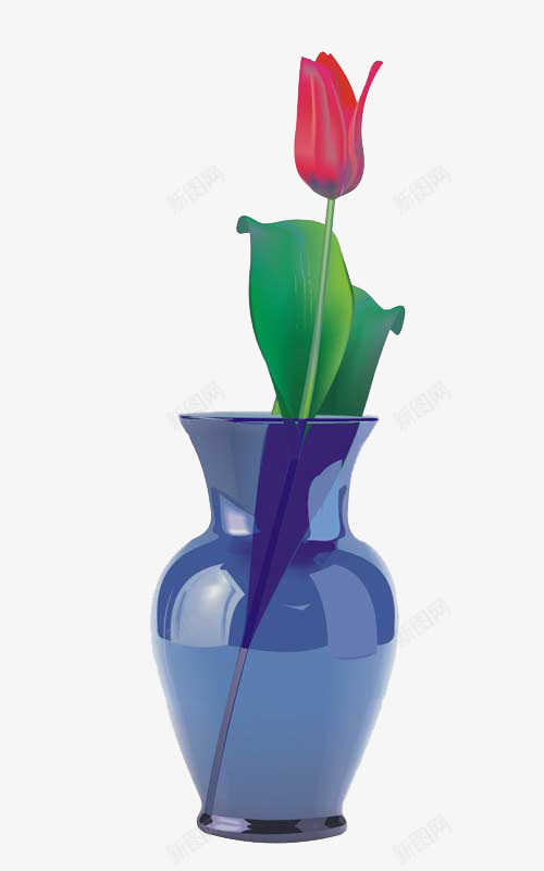 装郁金香的蓝色瓶子png免抠素材_新图网 https://ixintu.com 玻璃瓶子 花瓶子 蓝色花瓶 郁金香