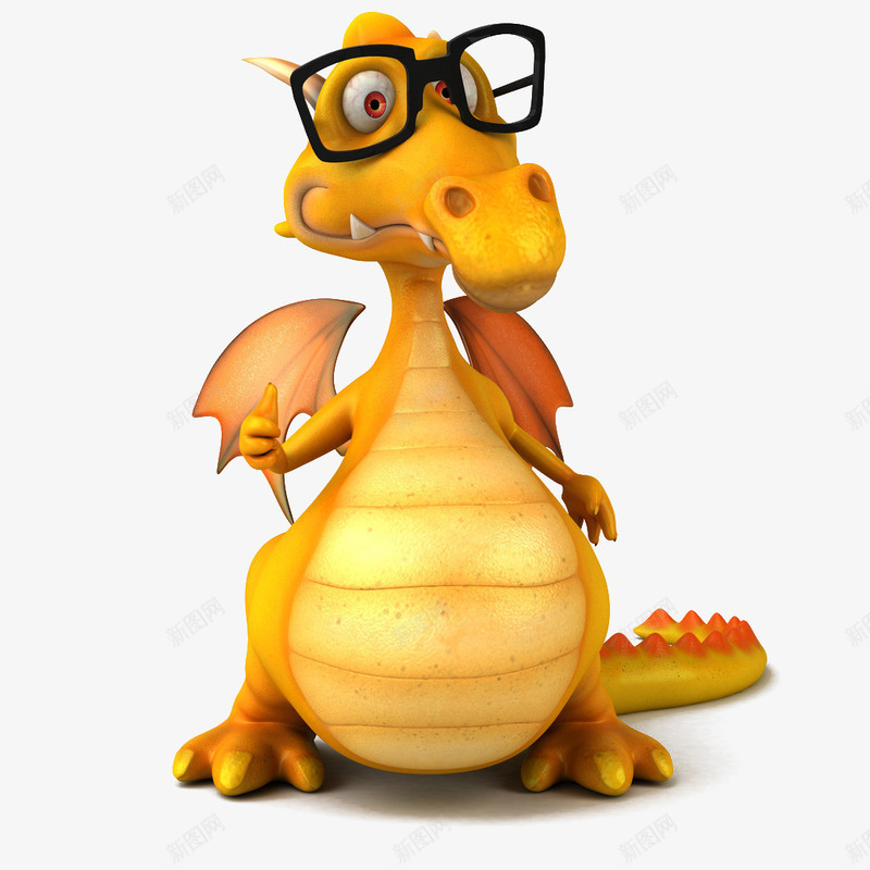 黄色卡通恐龙png免抠素材_新图网 https://ixintu.com 动物 卡通 可爱 恐龙 眼镜 站立 翅膀 黄色