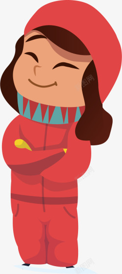 红色棉袄一位微笑的穿棉袄女孩矢量图高清图片