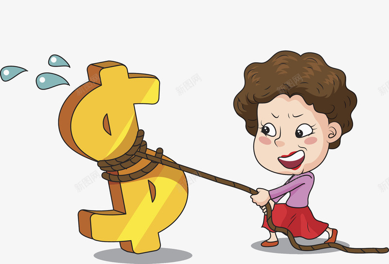 挣钱的女人png免抠素材_新图网 https://ixintu.com 卡通 吃力的 吃力表情 女人 挣钱 漂亮的 货币 黄色的
