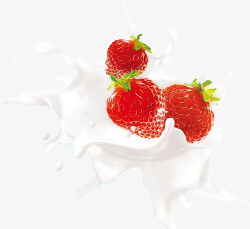 飞溅的牛奶和草莓png免抠素材_新图网 https://ixintu.com 牛奶 草莓 食物