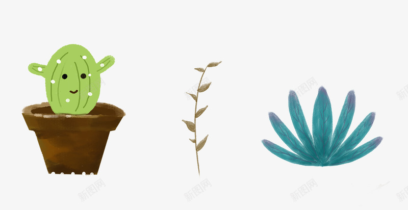 卡通版手绘的小植物png免抠素材_新图网 https://ixintu.com 叶子 手绘植物 植物 盆栽 绿植 绿色叶子 花盆